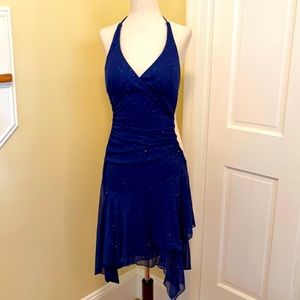 Asymmetric sparkling navy cocktail dress